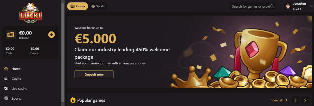 Lucki Casino Screenshot