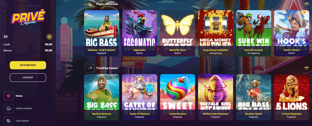 Prive Casino Screenshot