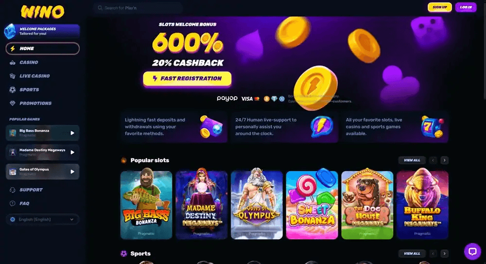 Wino Casino screenshot